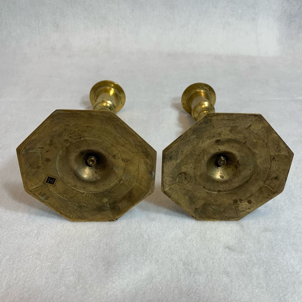 Solid Brass Candlestick Octagon Base Old Surface - Picture 2 of 4